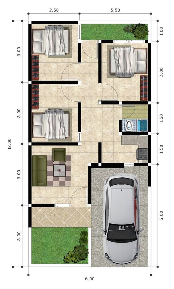 Koleksi Denah Rumah Minimalis Ukuran 6x12 meter