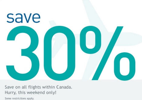 Westjet Save 30% Off Flights Within Canada Promo Code