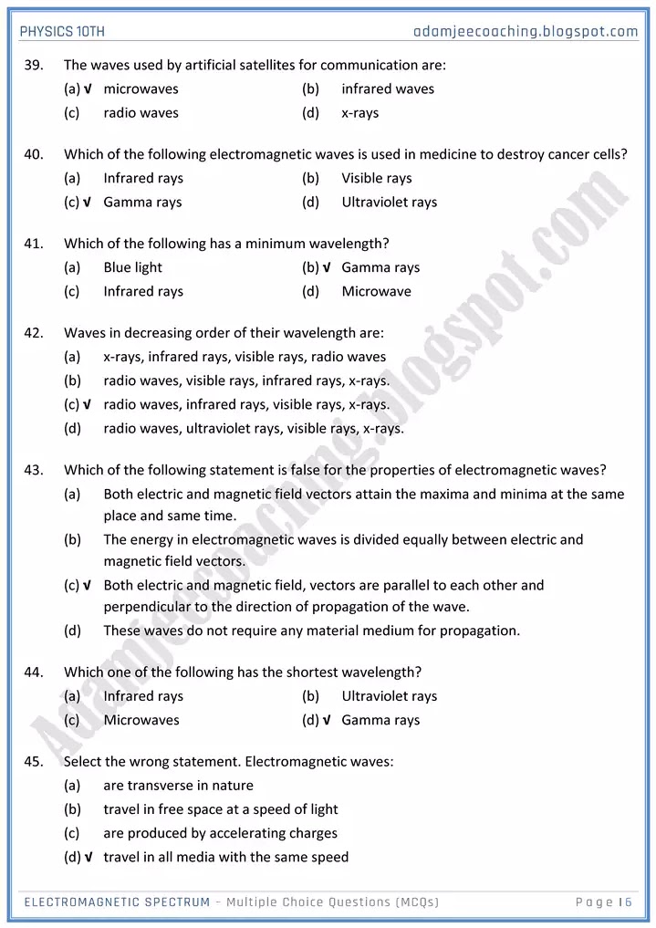 electromagnet-spectrum-mcqs-physics-10th