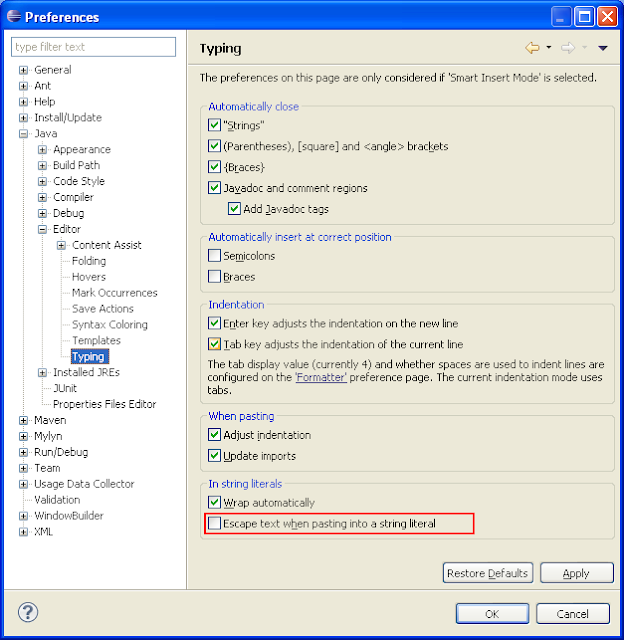 How to escape text when paste as String literal Eclipse Tips