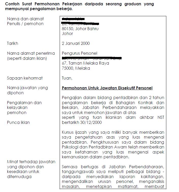 Contoh Surat Rasmi Permohonan Kerja