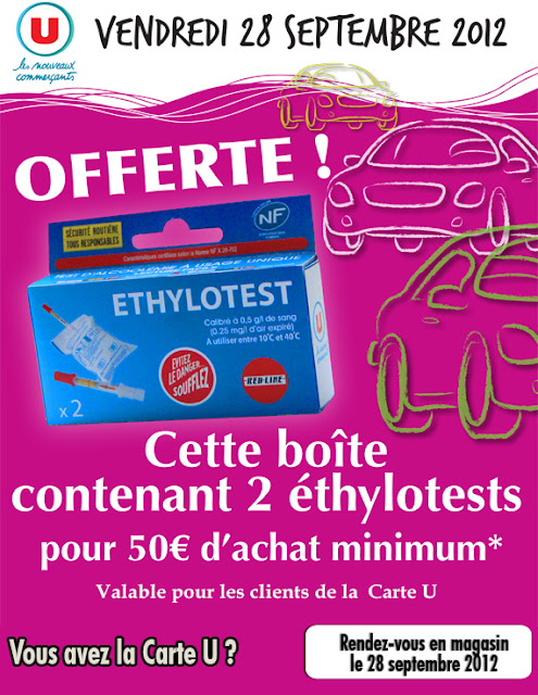 Boîte de 2 Ethylotests gratuite pour 50€ d'achat dans les magasins U
