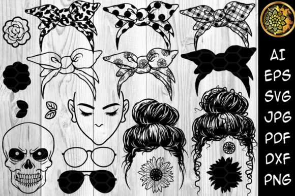 Messy Bun Bandana Mom Life SVG Clip Art