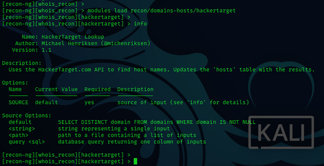 The ultimate goal of finding WHOIS information with Recon-ng