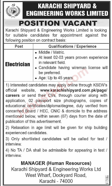 Karachi Shipyard and Engineering Works Limited Latest Jobs 2023