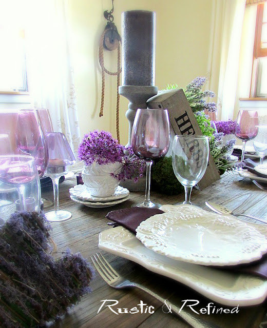 rustic tablescape using purple for Spring