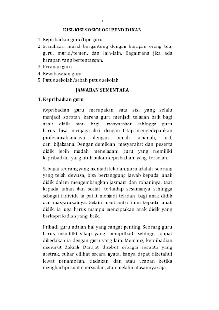 Kisi-Kisi UAS Sosiologi Pendidikan Th. 2012/2013