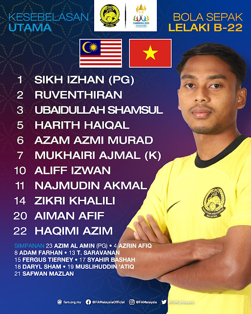 Senarai Barisan Kesebelasan Utama Malaysia vs Vietnam