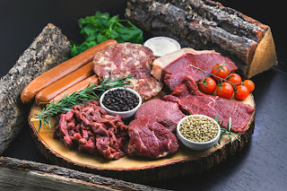 a platter of raw meats