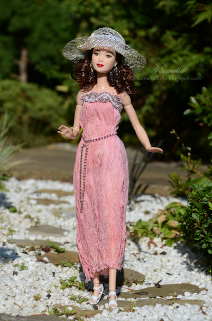 Summer pink long dress for Barbie doll 1/6 scale