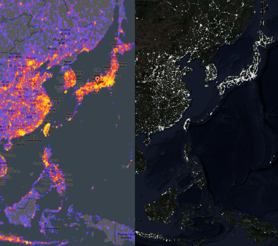 google earth north korea at night. satellite north korea at night