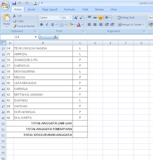 Tutorial Office - Cara Menghitung Jumlah Data Berjenis Kelamin Laki-laki atau Perempuan Dalam Tabel Microsoft Office Excel - Langkah 2