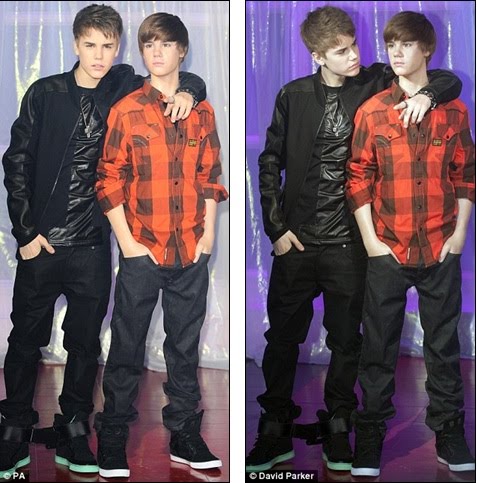 madame tussauds justin bieber waxwork. Spot the difference: Bieber