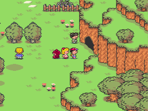 Ness and Paula approach Lilliput Steps, a My Sanctuary location in EarthBound.