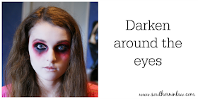 Darken Around the Eyes with Black Face Paint or Eye Liner - Zombie Makeup Tutorial Halloween Face Painting