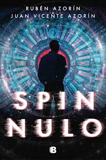 Portada de la novela 'Spin Nulo'. Muestra la silueta de un hombre frente a un acelerador de partículas.