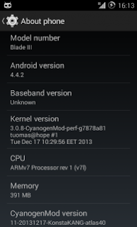 CyanogenMod 11 (Android 4.4.2) For ZTE Blade 3