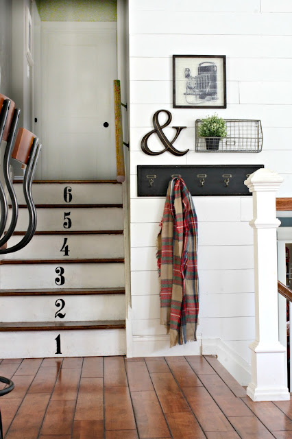 Numbered stairs and plank wall - www.goldenboysandme.com