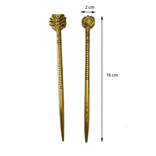 Golden Oxidised Metal Hair Sticks for Women-Combo of 2 (Gold_6.5 INCH)