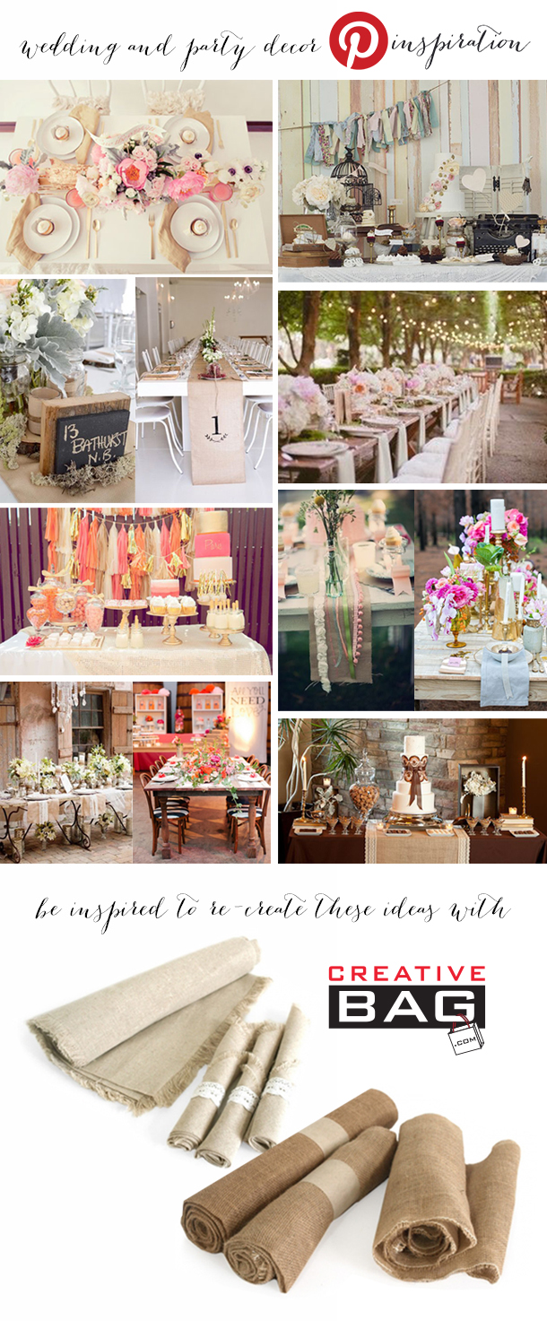 wedding and party decor inspiration using burlap and line  from Creative Bag