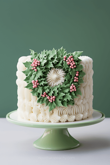 Wreath theme Best 50+ Christmas Cakes to Lust After for Your Festive Party Ideas, Buttercream Frosting Holiday Homemade Cake Inspo to DIY. Dessert Ideas for Events