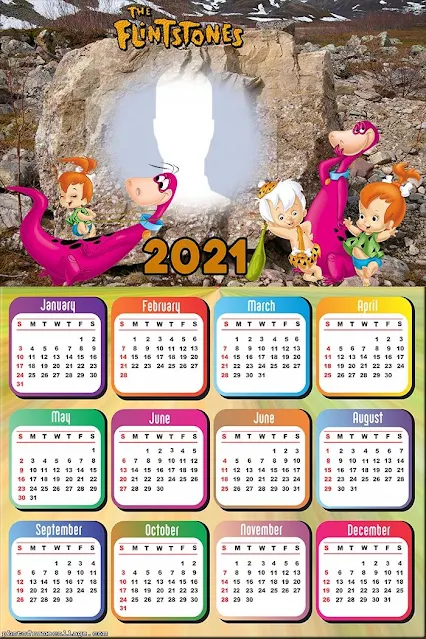 Flintstones 2021 Free Printable Calendar.