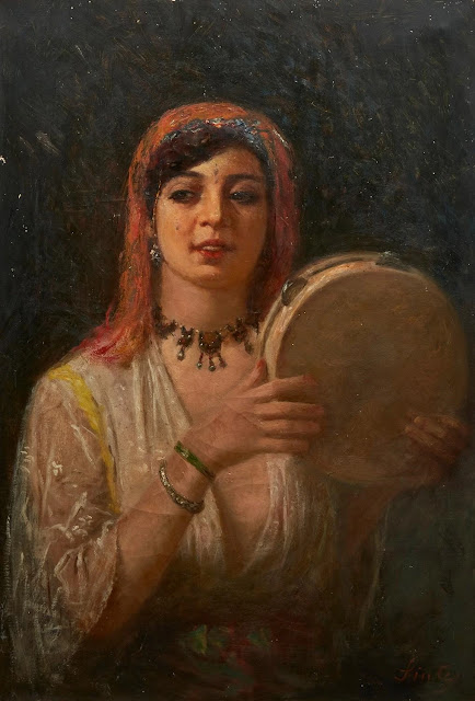 Faïza jouant du tambourin. Alger 1908 - Joseph Sintes