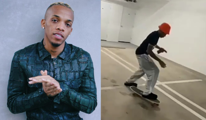 See what happened to singer, Tekno, whilst he attempted skating for the first time - Video