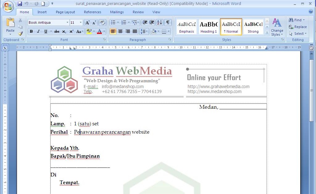 Contoh surat penawaran perancangan website  contoh surat 