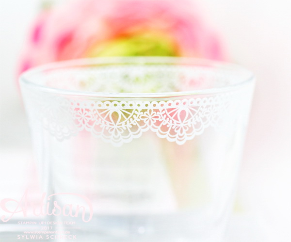 Teelicht Glas mit Delicate Details von Stampin Up 