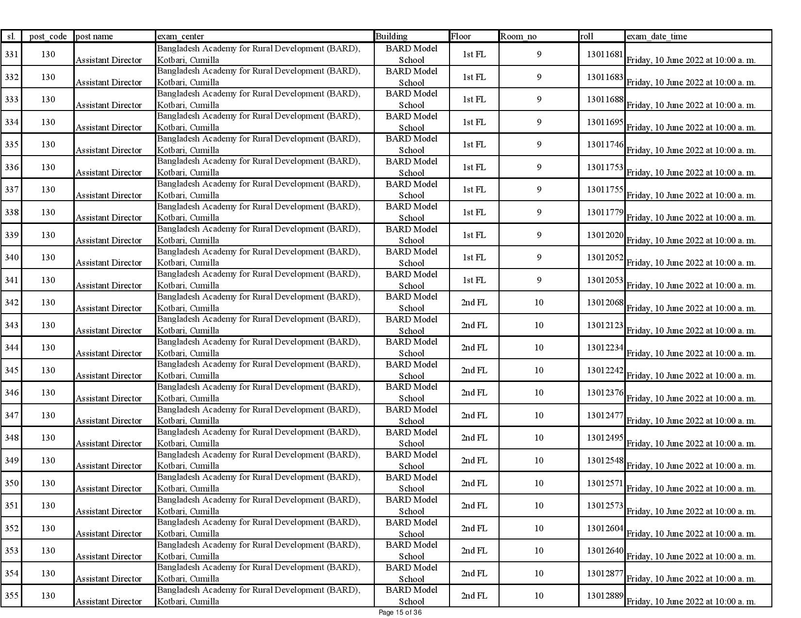 BARD Written Exam Date Published