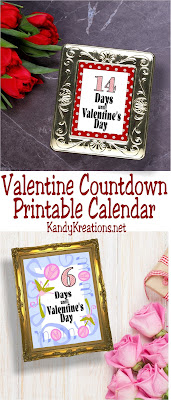 Countdown to Valentine's day with these 14 printable sheets.  You can print and change the graphic each day and become super excited for the Valentine holiday.