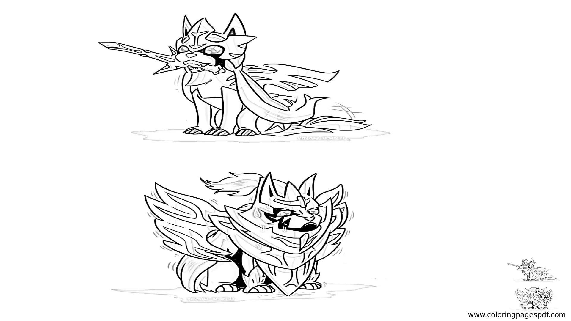 Coloring Page Of Zacian Both Forms As A Cute Dog
