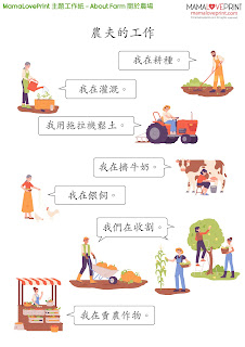 MamaLovePrint 主題工作紙 - 關於農場 About Farm Worksheets Vocabulary Exercise for School Printable Daily Activities