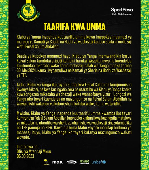 Young Africans Yamlima Barua Kali Mchezaji Feisal Salum