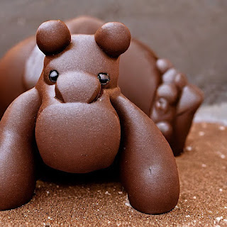 A bulbous hippo made of chocolate