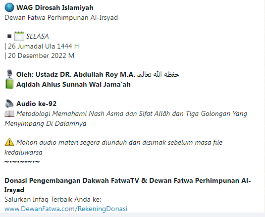 Audio ke-92 Metodologi Memahami Nash Asma dan Sifat Allah dan Tiga Golongan Yang Menyimpang Di Dalamnya