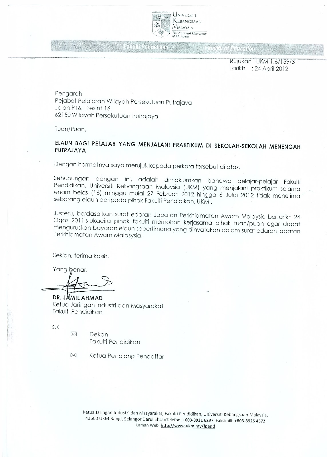 Contoh Surat Rayuan Kolej Ukm