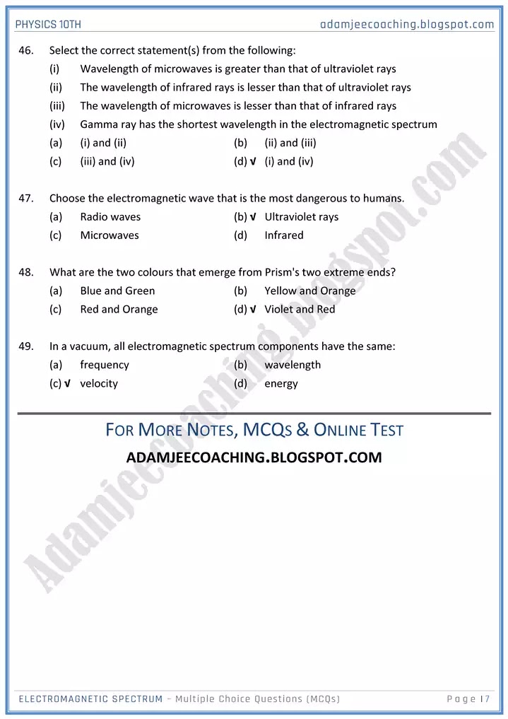 electromagnet-spectrum-mcqs-physics-10th