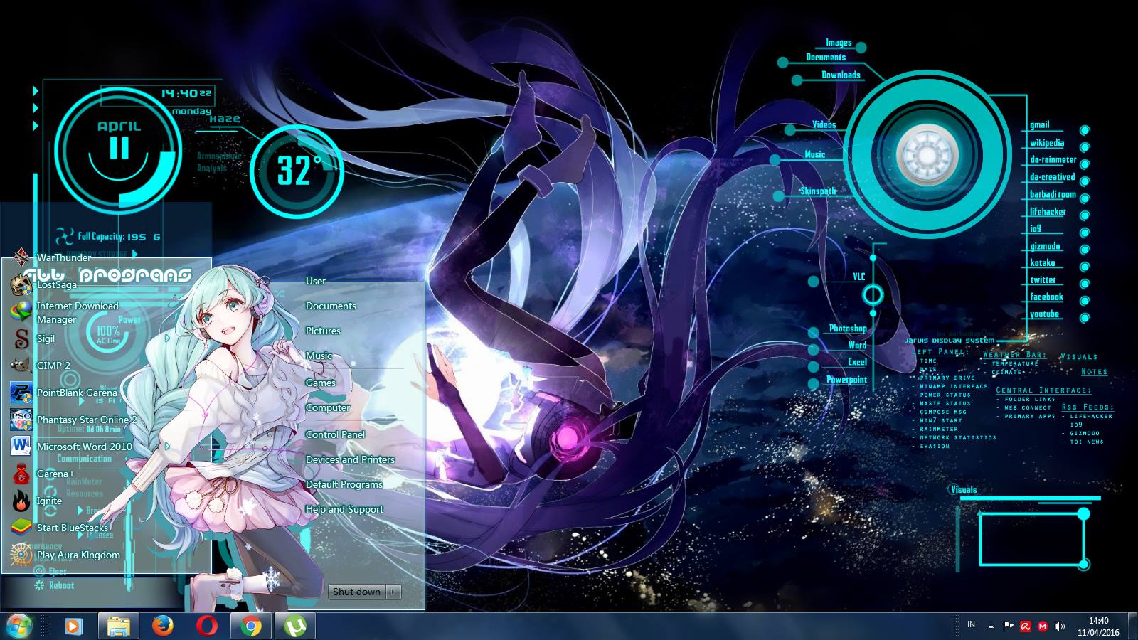 Anime Batch: Vocaloild Hatsune Miku + Rainmeter
