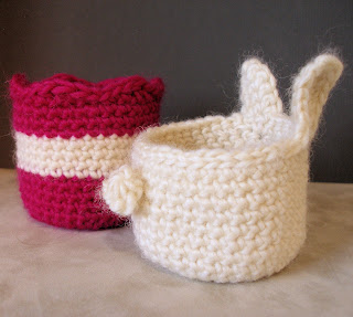 PDF Crochet Pattern: Bunny & Striped Tulip Bowl Set -- Cute Storage Containers