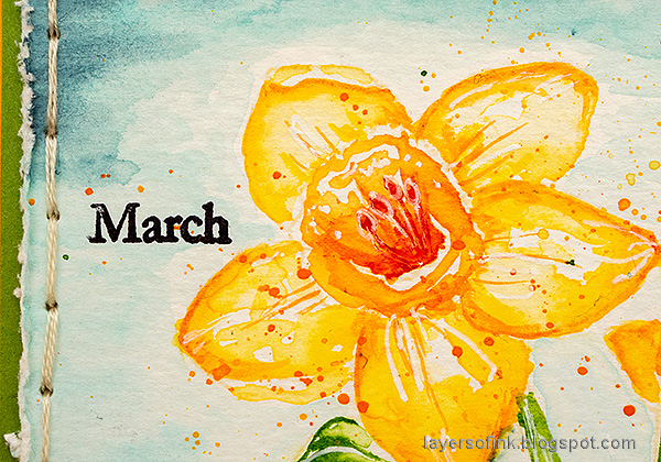Layers of ink - Watercolor Daffodils Tutorial by Anna-Karin Evaldsson. Stamp sentiments.