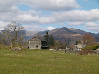 View towards Fairfield Horseshoe, Ambleside with farm building