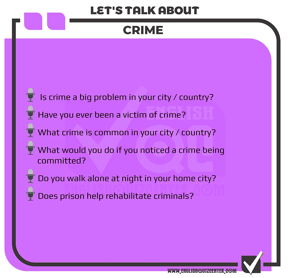 Talking about crime in English. Speaking exams, speaking tests and topics, speaking activities and speaking tests for English teachers and learners.