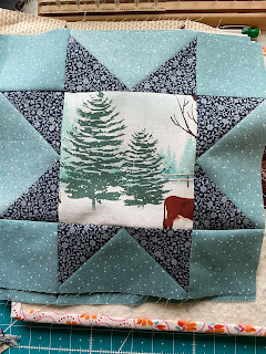 Variable Star Quilt Block with Tree print in the center