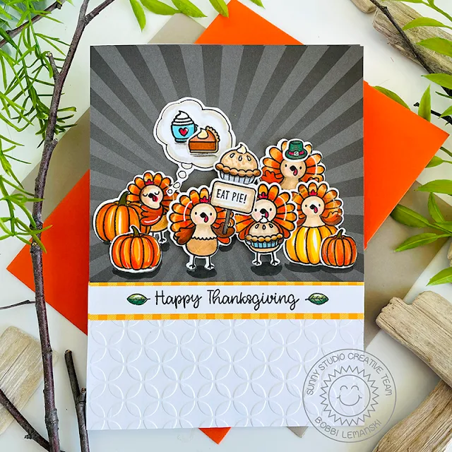 Sunny Studio Stamps: Turkey Day Thanksgiving Day Card by Bobbi Lemanski (featuring Morrocan Circles Embossing Folder)