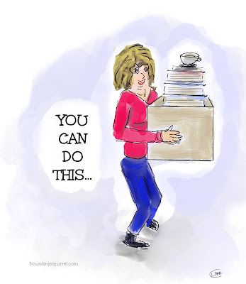 This illustration shows a woman carrying a srange and heavy load and says "You Can Do It"