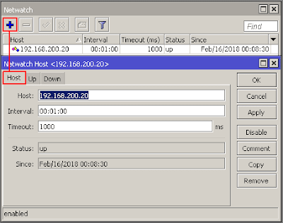 Monitoring host pada jaringan dengan tool netwatch di router mikrotik Monitoring Host Pada Jaringan Dengan Tool Netwatch di Mikrotik