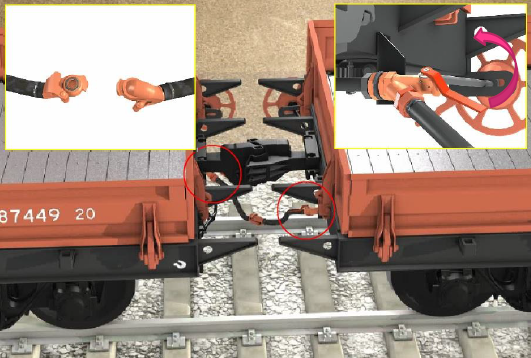 Соединение тормозных рукавов локомотива и вагона