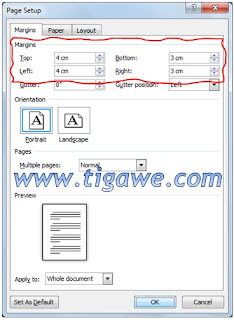 Mengatur sendiri ukuran margin kertas  di microsoft word 2010